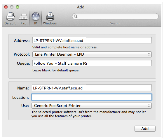 How to add an Equitrac printer on a Mac - Technology Services